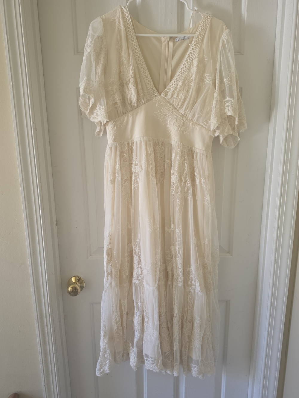 Baltic Born Cream Lace Midi Dress with V-Neckline